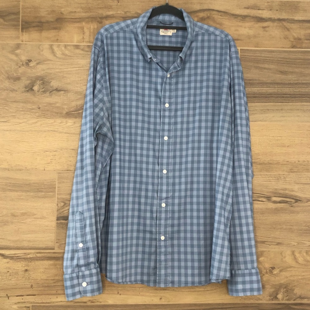 Faherty Blue Plaid Long Sleeve Button Up Shirt Size XL